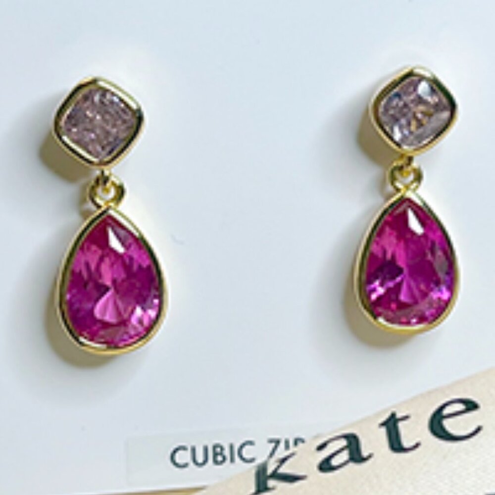 Kate Spade New York Bubbly Bezel Cubic Zirconia Stone Double Drop Earrings - Picture 2 of 5